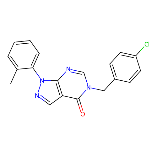 5-[(4-Chlorophenyl)methyl]-1-(2-methylphenyl)pyrazolo[3,4-d]pyrimidin-4-one structure