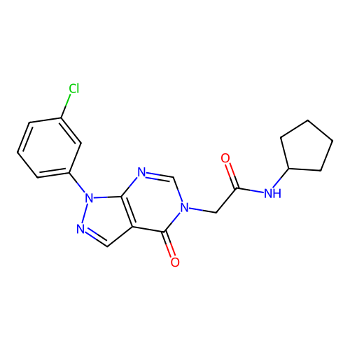 2-[1-(3-chlorophenyl)-4-oxopyrazolo[3,4-d]pyrimidin-5-yl]-N-cyclopentylacetamide structure