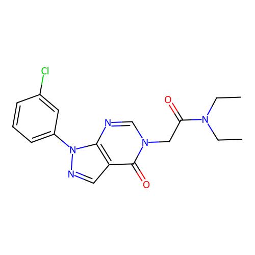 2-[1-(3-chlorophenyl)-4-oxopyrazolo[3,4-d]pyrimidin-5-yl]-N,N-diethylacetamide structure