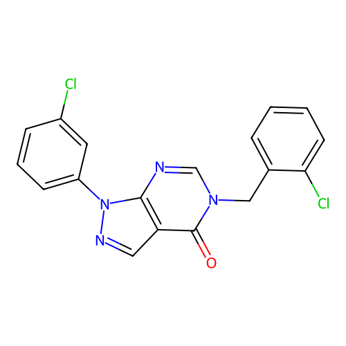 1-(3-Chlorophenyl)-5-[(2-chlorophenyl)methyl]pyrazolo[3,4-d]pyrimidin-4-one structure