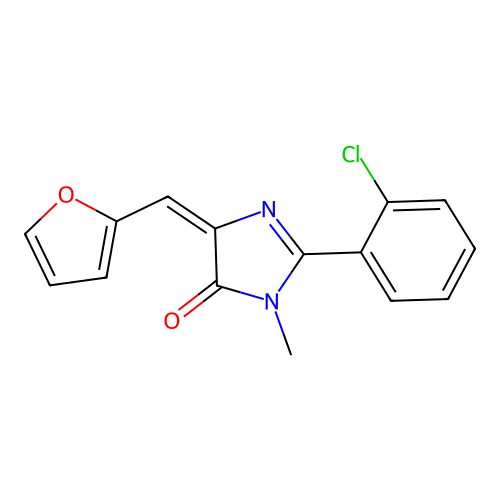 (5E)-2-(2-chlorophenyl)-5-(furan-2-ylmethylidene)-3-methylimidazol-4-one structure