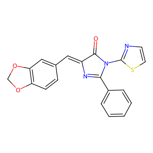 (5Z)-5-(1,3-benzodioxol-5-ylmethylidene)-2-phenyl-3-(1,3-thiazol-2-yl)imidazol-4-one structure