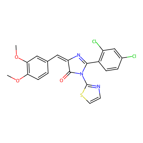 (5E)-2-(2,4-dichlorophenyl)-5-(3,4-dimethoxybenzylidene)-3-(1,3-thiazol-2-yl)-3,5-dihydro-4H-imidazol-4-one structure