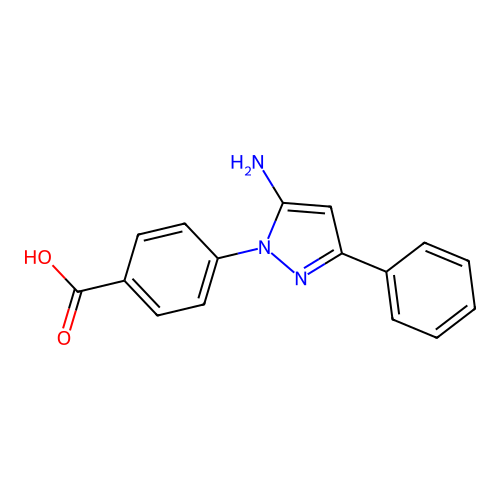 4-(5-amino-3-phenyl-1H-pyrazol-1-yl)benzoic acid structure