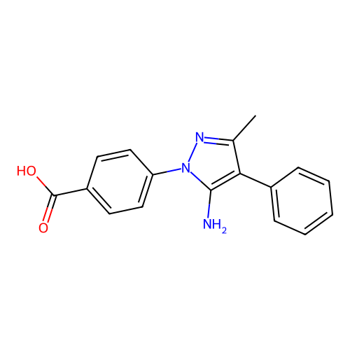 4-(5-amino-3-methyl-4-phenyl-1H-pyrazol-1-yl)benzoic acid structure