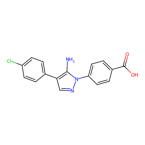 4-[5-amino-4-(4-chlorophenyl)-1H-pyrazol-1-yl]benzoic acid structure