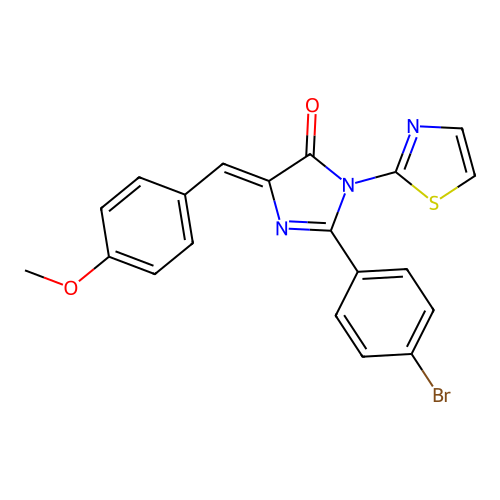 (Z)-2-(4-bromophenyl)-4-(4-methoxybenzylidene)-1-(thiazol-2-yl)-1H-imidazol-5(4H)-one structure