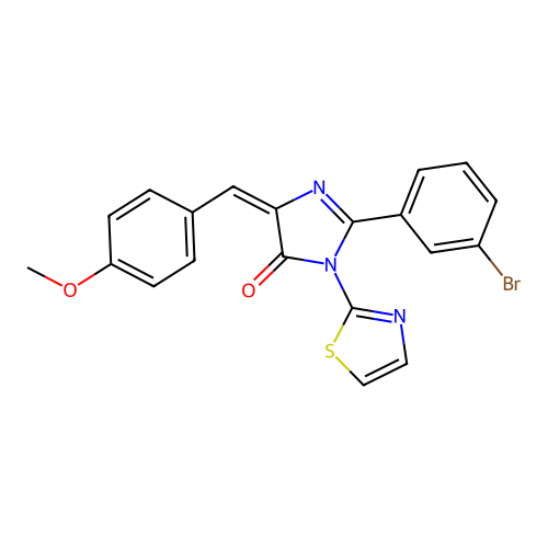 (E)-2-(3-bromophenyl)-4-(4-methoxybenzylidene)-1-(thiazol-2-yl)-1H-imidazol-5(4H)-one structure