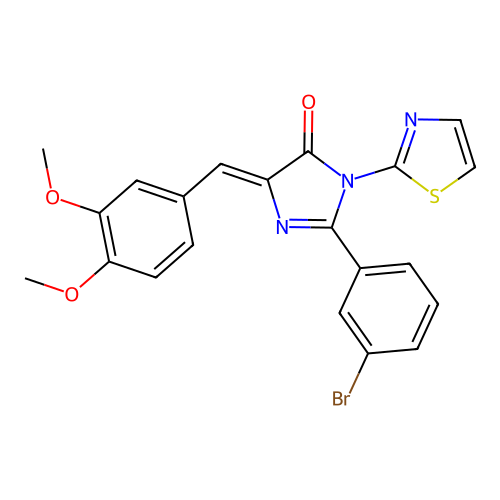 (Z)-2-(3-bromophenyl)-4-(3,4-dimethoxybenzylidene)-1-(thiazol-2-yl)-1H-imidazol-5(4H)-one structure