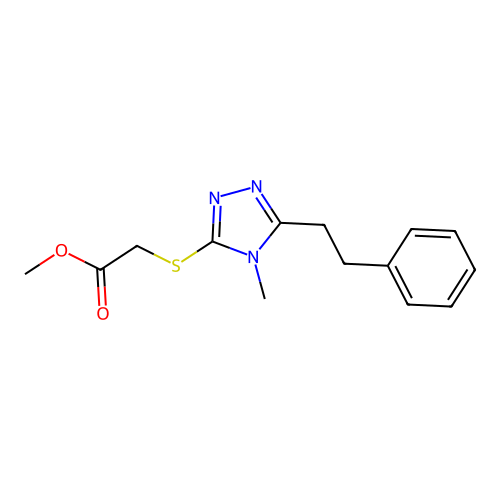 2-[[4-Methyl-5-(2-phenylethyl)-1,2,4-triazol-3-yl]thio]acetic acid methyl ester structure
