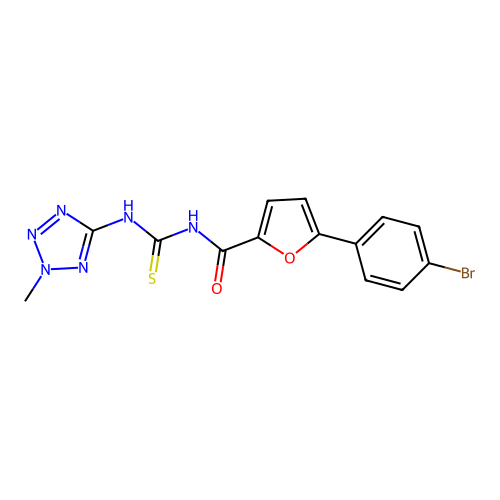 5-(4-bromophenyl)-N-[(2-methyltetrazol-5-yl)carbamothioyl]furan-2-carboxamide structure