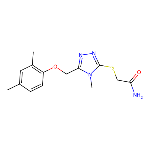 2-[[5-[(2,4-dimethylphenoxy)methyl]-4-methyl-1,2,4-triazol-3-yl]sulfanyl]acetamide structure
