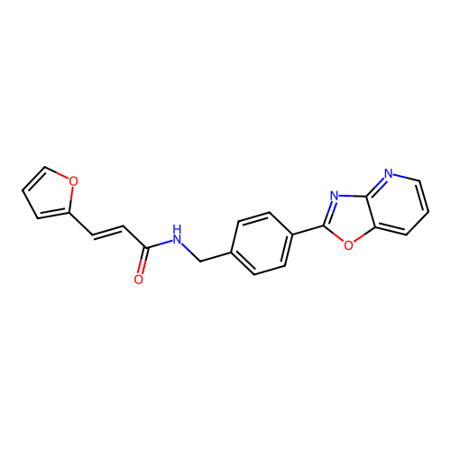 (E)-3-(furan-2-yl)-N-[[4-([1,3]oxazolo[4,5-b]pyridin-2-yl)phenyl]methyl]prop-2-enamide structure
