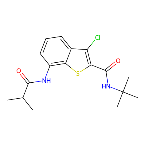 N-(tert-butyl)-3-chloro-7-isobutyramidobenzo[b]thiophene-2-carboxamide structure