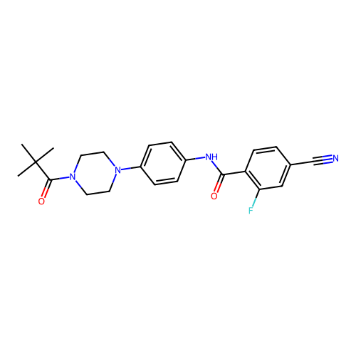 4-cyano-N-[4-[4-(2,2-dimethylpropanoyl)piperazin-1-yl]phenyl]-2-fluorobenzamide structure