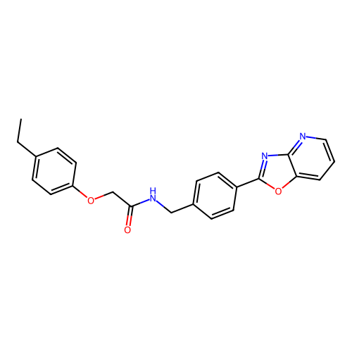 2-(4-ethylphenoxy)-N-[[4-([1,3]oxazolo[4,5-b]pyridin-2-yl)phenyl]methyl]acetamide structure