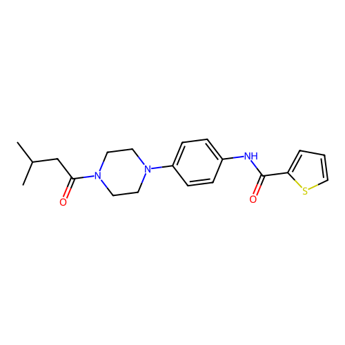 N-[4-[4-(3-methylbutanoyl)piperazin-1-yl]phenyl]thiophene-2-carboxamide structure