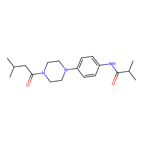 2-methyl-N-[4-[4-(3-methylbutanoyl)piperazin-1-yl]phenyl]propanamide structure