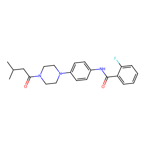 2-fluoro-N-[4-[4-(3-methylbutanoyl)piperazin-1-yl]phenyl]benzamide structure