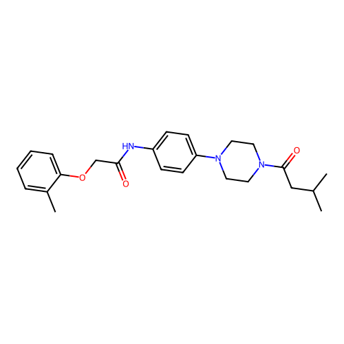 N-[4-[4-(3-methylbutanoyl)piperazin-1-yl]phenyl]-2-(2-methylphenoxy)acetamide structure