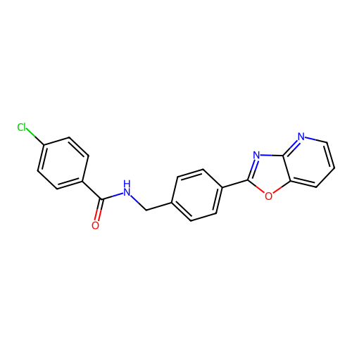 4-chloro-N-[[4-([1,3]oxazolo[4,5-b]pyridin-2-yl)phenyl]methyl]benzamide structure