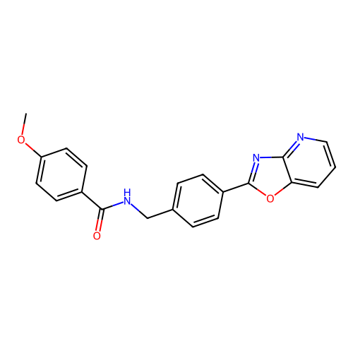 4-methoxy-N-[[4-([1,3]oxazolo[4,5-b]pyridin-2-yl)phenyl]methyl]benzamide structure