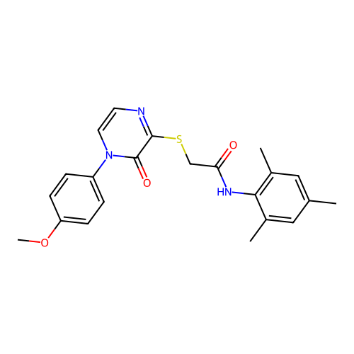 N-mesityl-2-((4-(4-methoxyphenyl)-3-oxo-3,4-dihydropyrazin-2-yl)thio)acetamide structure