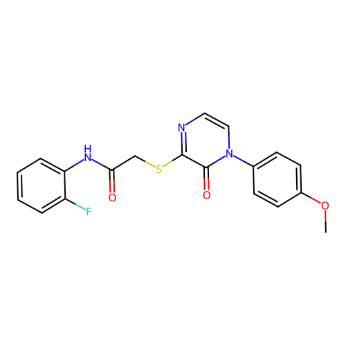 N-(2-fluorophenyl)-2-[4-(4-methoxyphenyl)-3-oxopyrazin-2-yl]sulfanylacetamide structure