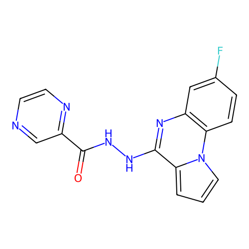 N'-(7-fluoropyrrolo[1,2-a]quinoxalin-4-yl)pyrazine-2-carbohydrazidE structure