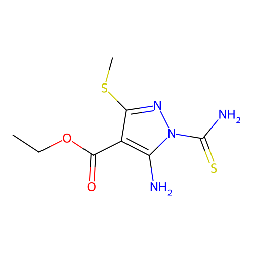 Ethyl 5-amino-1-carbamothioyl-3-methylsulfanylpyrazole-4-carboxylate structure