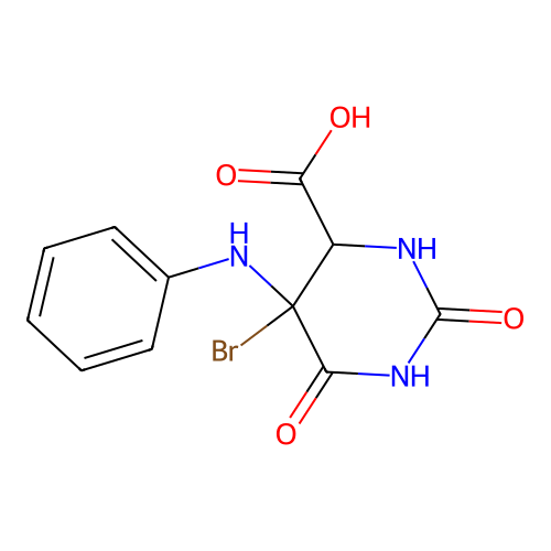 5-Bromo-2,6-dioxo-5-(phenylamino)hexahydropyrimidine-4-carboxylic acid structure