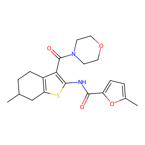 5-methyl-N-[6-methyl-3-(morpholin-4-ylcarbonyl)-4,5,6,7-tetrahydro-1-benzothiophen-2-yl]furan-2-carboxamide structure