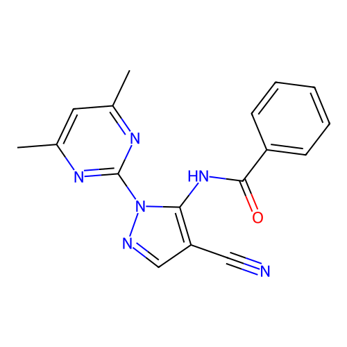 N-[4-cyano-2-(4,6-dimethylpyrimidin-2-yl)pyrazol-3-yl]benzamide structure