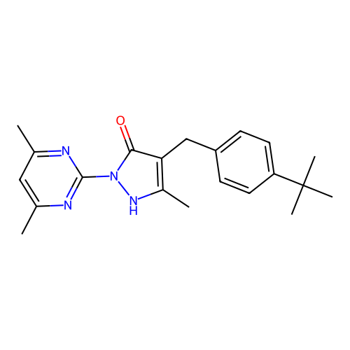 4-(4-tert-butylbenzyl)-1-(4,6-dimethylpyrimidin-2-yl)-3-methyl-1H-pyrazol-5-ol structure