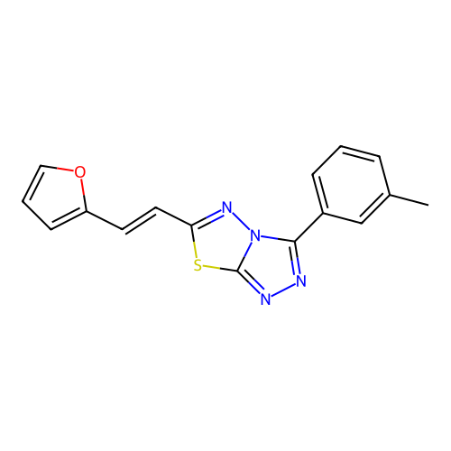 6-[(E)-2-(furan-2-yl)ethenyl]-3-(3-methylphenyl)-[1,2,4]triazolo[3,4-b][1,3,4]thiadiazole structure