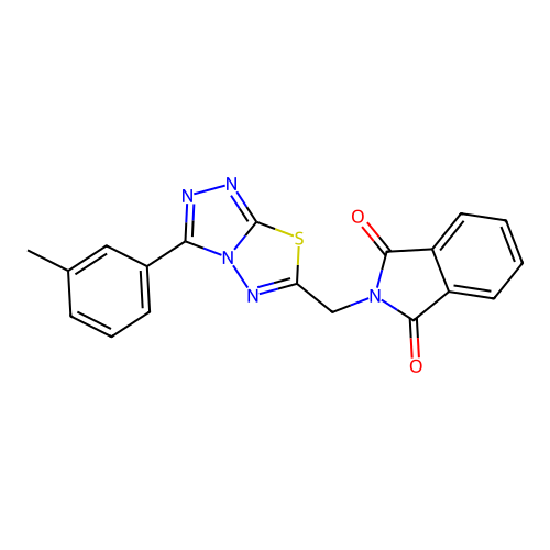 2-((3-(m-tolyl)-[1,2,4]triazolo[3,4-b][1,3,4]thiadiazol-6-yl)methyl)isoindoline-1,3-dione structure