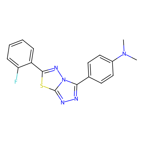 4-[6-(2-fluorophenyl)-[1,2,4]triazolo[3,4-b][1,3,4]thiadiazol-3-yl]-N,N-dimethylaniline structure