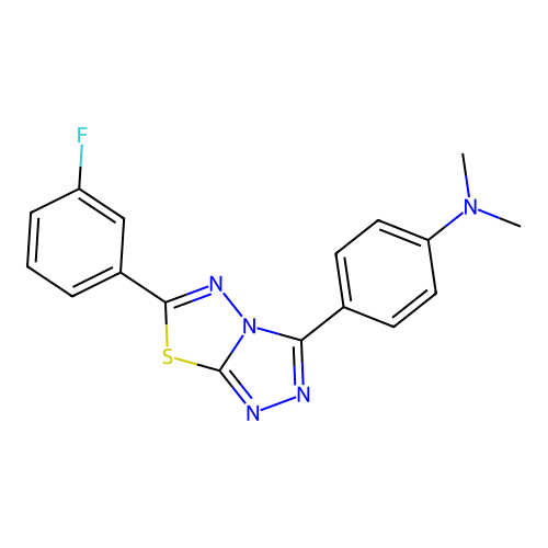 4-[6-(3-fluorophenyl)-[1,2,4]triazolo[3,4-b][1,3,4]thiadiazol-3-yl]-N,N-dimethylaniline structure