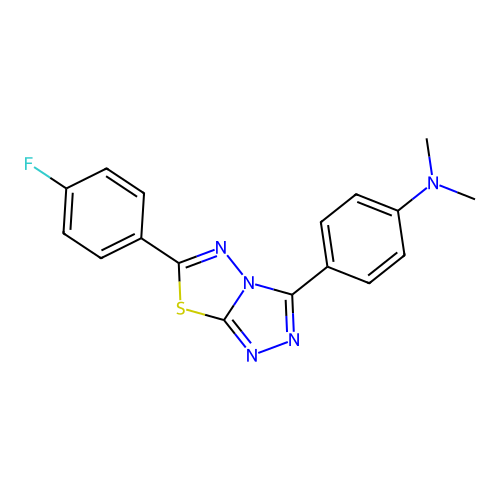 4-[6-(4-fluorophenyl)-[1,2,4]triazolo[3,4-b][1,3,4]thiadiazol-3-yl]-N,N-dimethylaniline structure