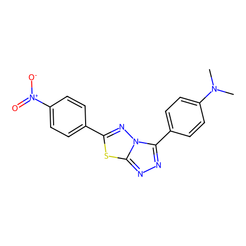 N,N-dimethyl-4-(6-(4-nitrophenyl)-[1,2,4]triazolo[3,4-b][1,3,4]thiadiazol-3-yl)aniline structure