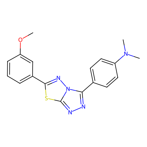 4-[6-(3-methoxyphenyl)-[1,2,4]triazolo[3,4-b][1,3,4]thiadiazol-3-yl]-N,N-dimethylaniline structure