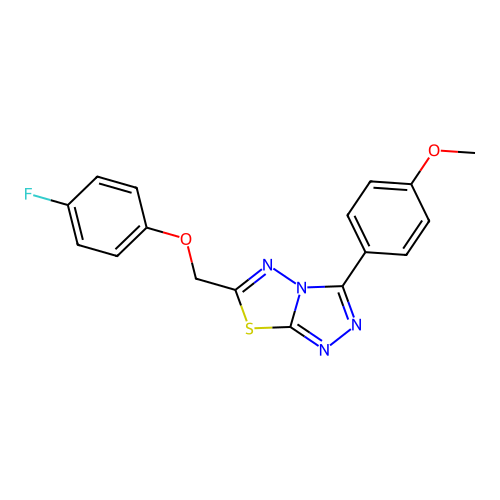 6-[(4-fluorophenoxy)methyl]-3-(4-methoxyphenyl)[1,2,4]triazolo[3,4-b][1,3,4]thiadiazole structure