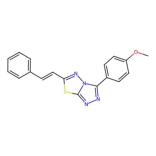 3-(4-methoxyphenyl)-6-[(E)-2-phenylethenyl]-[1,2,4]triazolo[3,4-b][1,3,4]thiadiazole structure