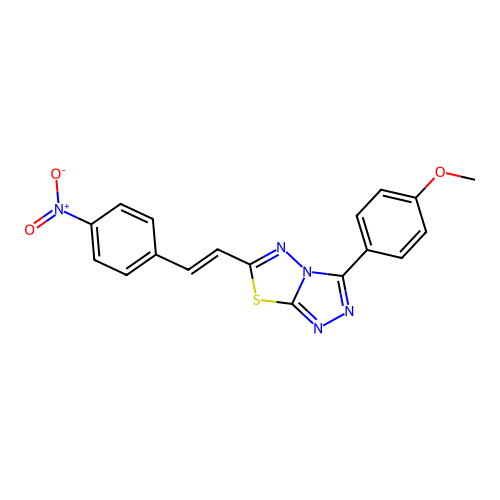 (E)-3-(4-methoxyphenyl)-6-(4-nitrostyryl)-[1,2,4]triazolo[3,4-b][1,3,4]thiadiazole structure