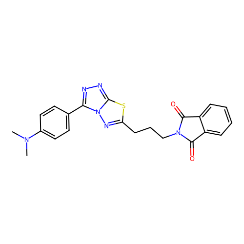 2-(3-{3-[4-(dimethylamino)phenyl][1,2,4]triazolo[3,4-b][1,3,4]thiadiazol-6-yl}propyl)-1H-isoindole-1,3(2H)-dione structure