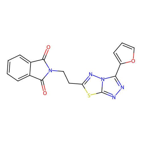 2-{2-[3-(furan-2-yl)[1,2,4]triazolo[3,4-b][1,3,4]thiadiazol-6-yl]ethyl}-1H-isoindole-1,3(2H)-dione structure