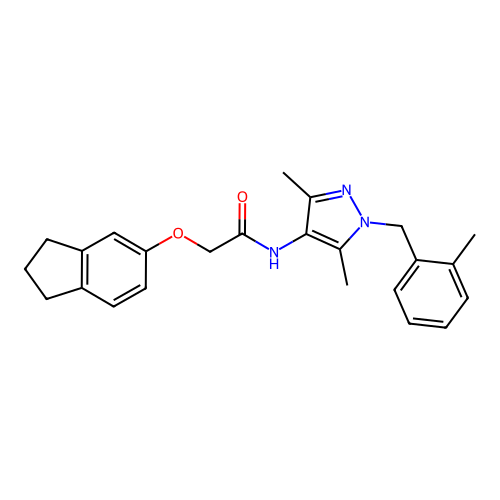 2-(2,3-dihydro-1H-inden-5-yloxy)-N-[3,5-dimethyl-1-(2-methylbenzyl)-1H-pyrazol-4-yl]acetamide structure