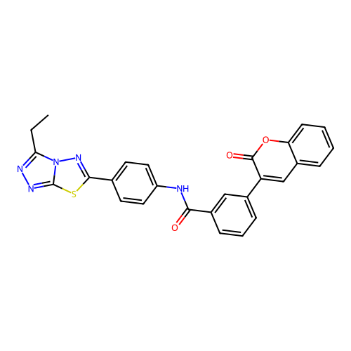 N-[4-(3-ethyl-[1,2,4]triazolo[3,4-b][1,3,4]thiadiazol-6-yl)phenyl]-3-(2-oxochromen-3-yl)benzamide structure