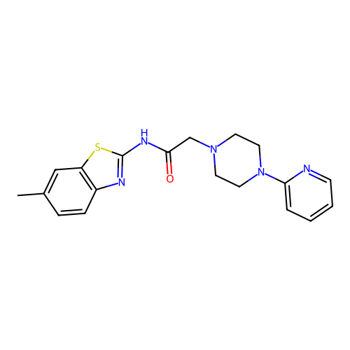 N-(6-methyl-1,3-benzothiazol-2-yl)-2-(4-pyridin-2-ylpiperazin-1-yl)acetamide structure