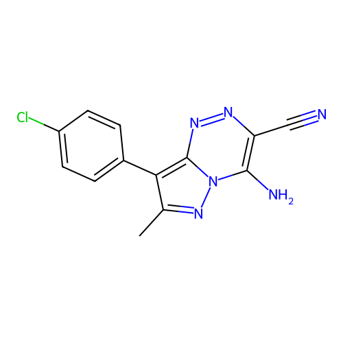 8-(4-chlorophenyl)-4-imino-7-methyl-1,4-dihydropyrazolo[5,1-c][1,2,4]triazine-3-carbonitrile structure